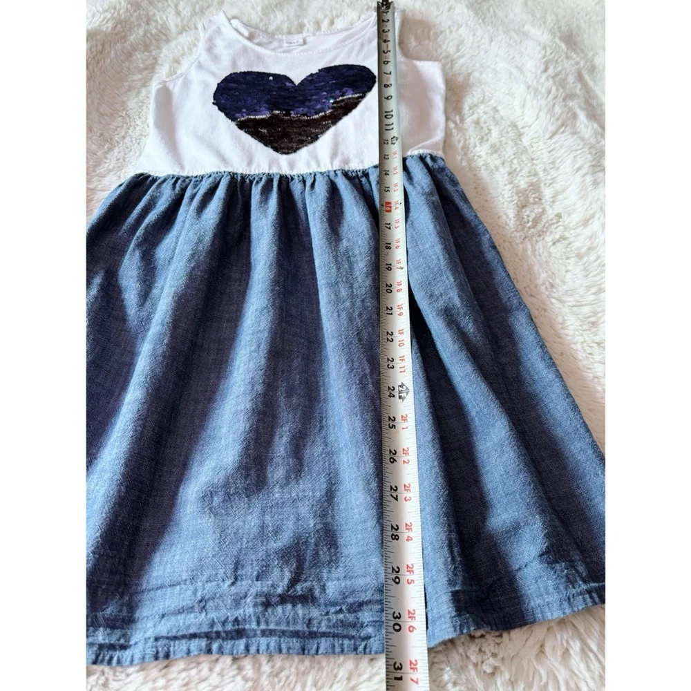 Gap Kids Girls Size 8 Sequin Heart Chambray Dress Flip Reversible Sequins